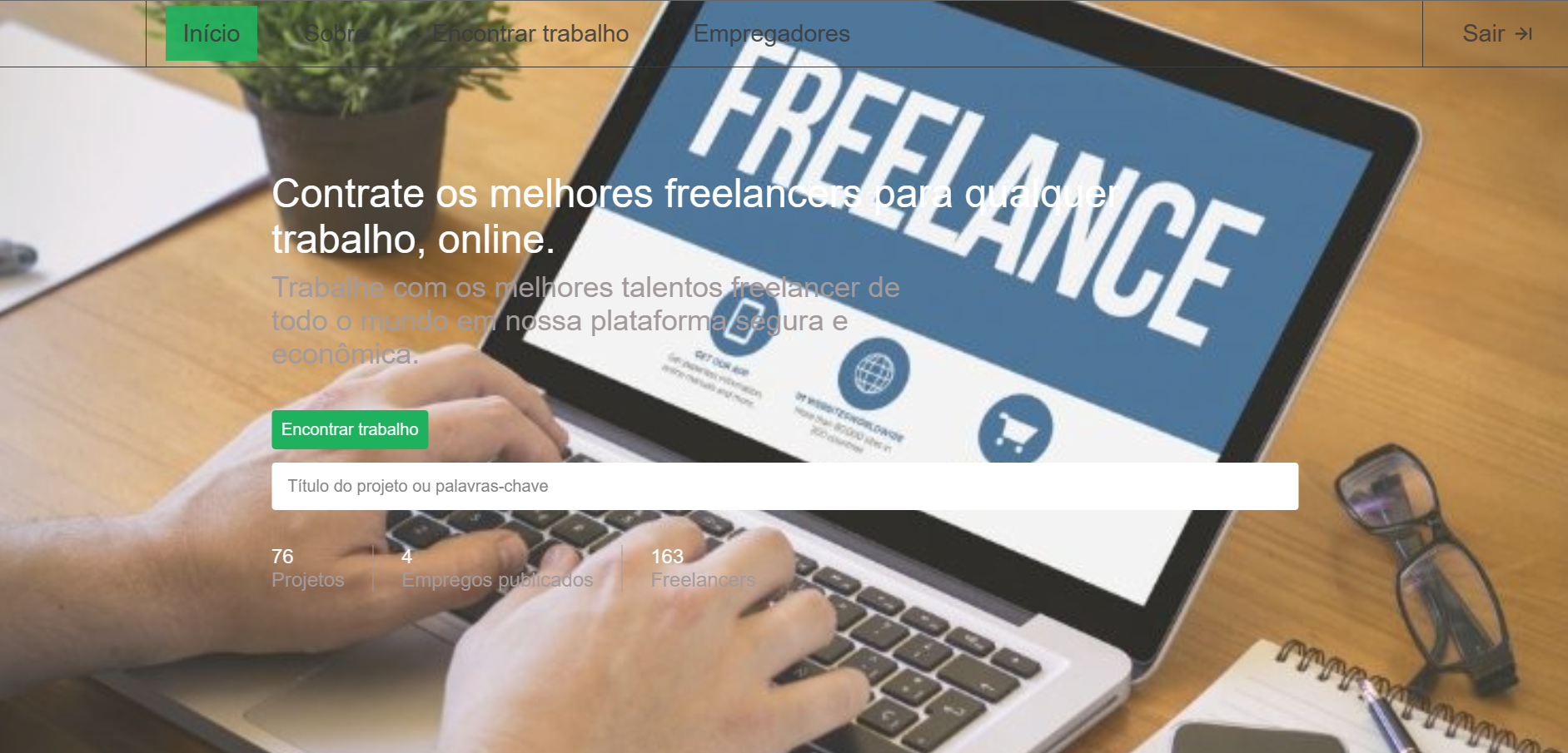 imagem de uma parte da interface de um site de freelancers online